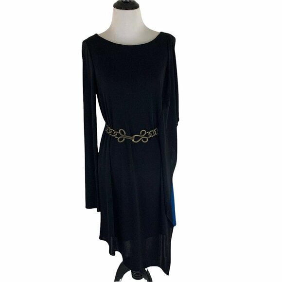 BCBGMaxAzria Women's S Small Combo Dress Layered Decorative Belt Flutter Sleeve - Picture 4 of 12